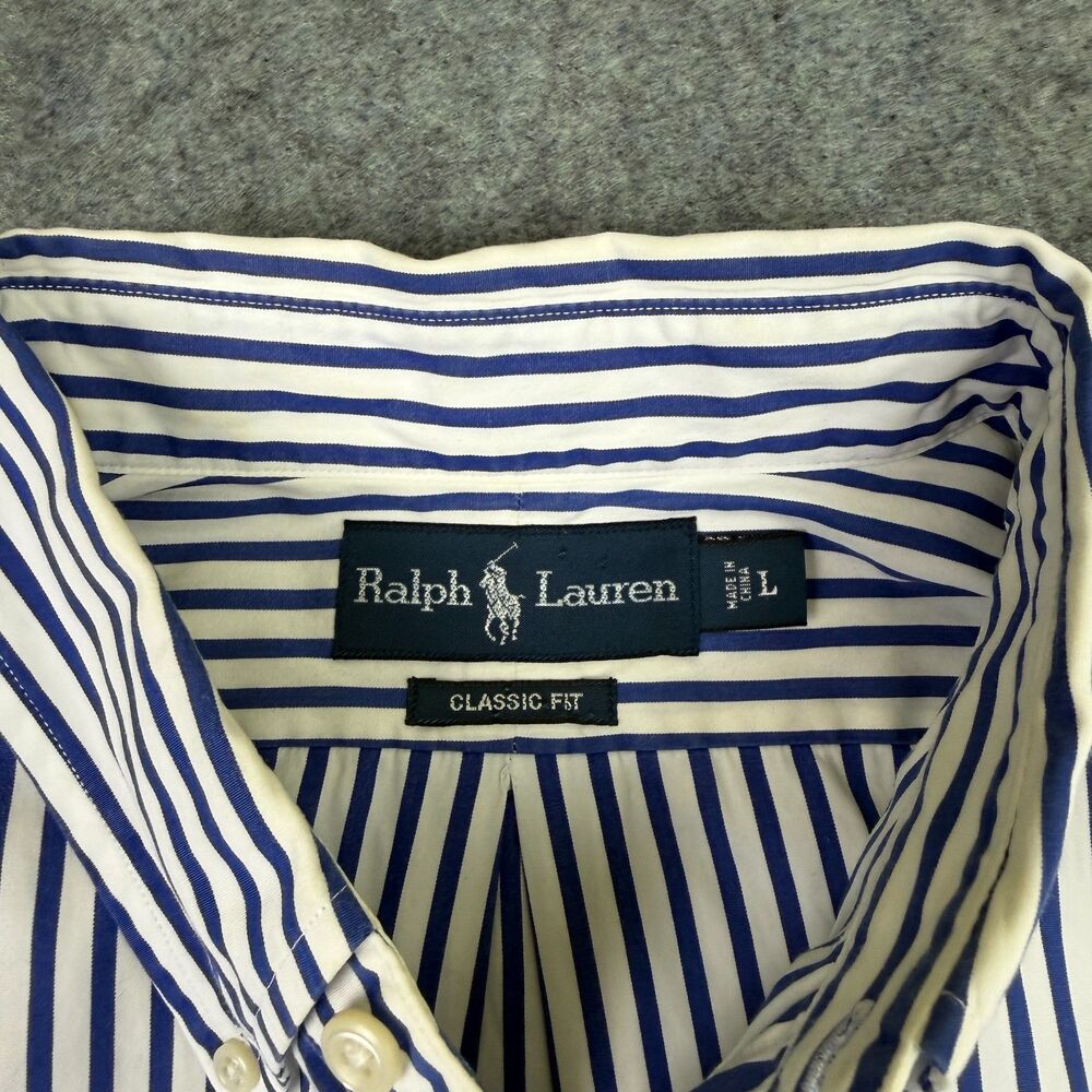 Men's Polo Ralph Lauren Classic Long Sleeve Shirt Striped Size Large Blue White - Picture 4 of 8